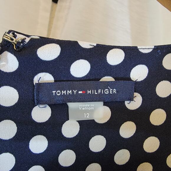 NWT Tommy Hilfiger Navy White Polka Dot 3/4 Sleeve Shift Dress Zip Sz 12 - Picture 2 of 6